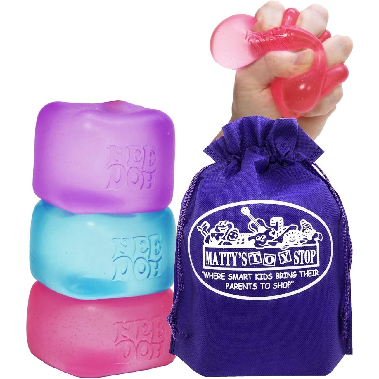 Nice Cube Translucent NeeDoh – 3 Pack (Purple/Pink/Blue)